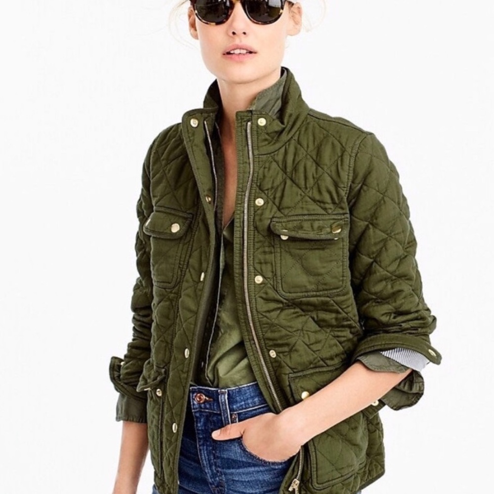 J. Crew Green Quilted Field Jacket (Size M) - Picture 2 of 7